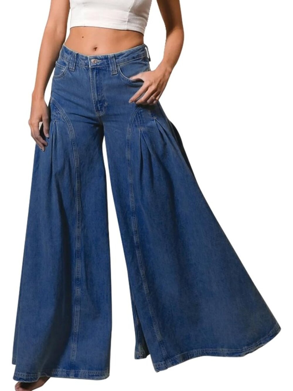 High Waist Bell Bottom Jeans for Women | Stretchy Wide Leg Vintage Denim Pants